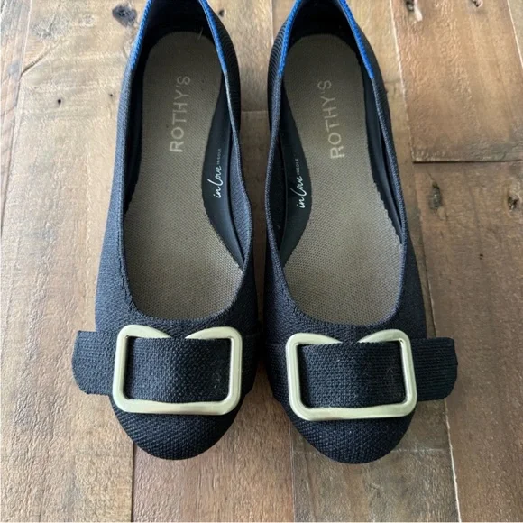 Rothy’s The Emblem Flat in Black w/ Gold Buckle - 7 - Picture 2 of 7